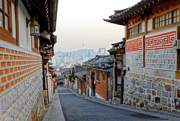 Bukchon Hanok historic district in Seoul at sunset Stock photo © cozyta