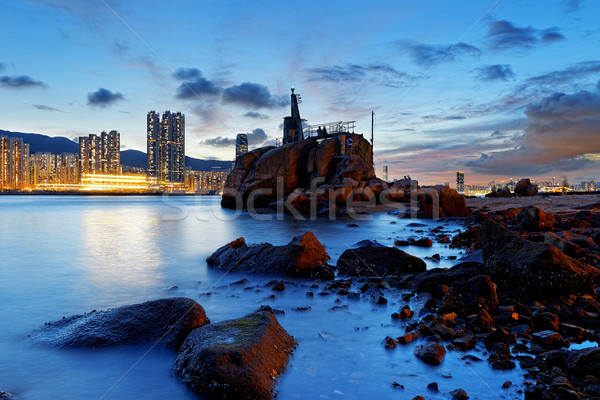 香港 日没 水 灯台 建物 海 ストックフォト © cozyta