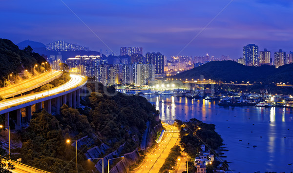 Hängebrücke Hongkong Gebäude Landschaft Licht Stock foto © cozyta
