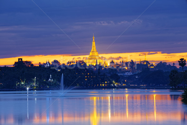 Pagode pôr do sol Mianmar edifício noite nascer do sol Foto stock © cozyta