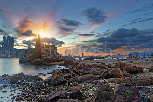 Light House at sea Cove at Sunset Stock photo © cozyta
