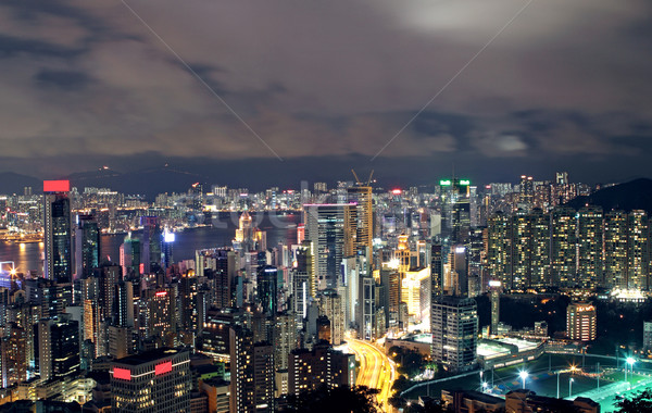 Stok fotoğraf: Hong · Kong · gece · ağaç · Bina · manzara · mavi