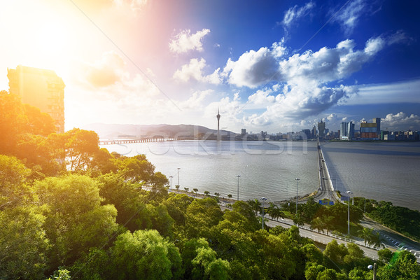 Coucher du soleil nuages bâtiment ville construction paysage [[stock_photo]] © cozyta