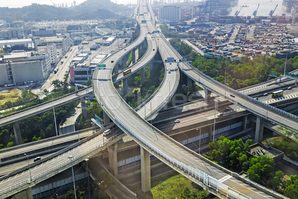 Stock photo: aerial view of the city overpass in early morning