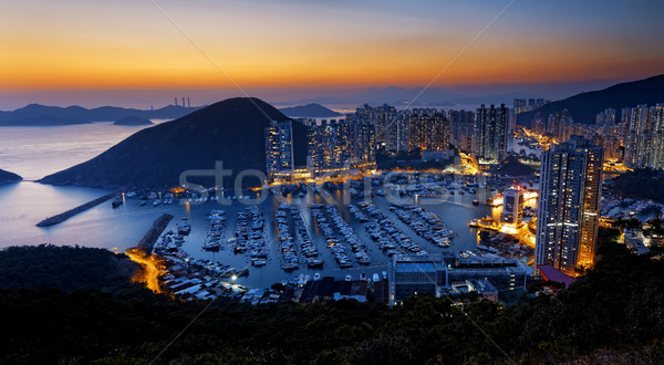 Hong Kong güzel gün batımı iş gökyüzü ofis Stok fotoğraf © cozyta