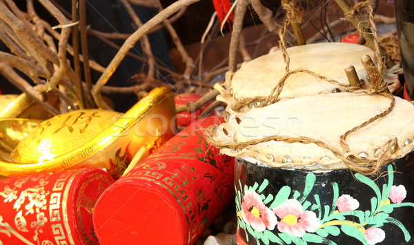 Chinesisch traditionellen Holz Trommel Blumen Zeichen Stock foto © cozyta