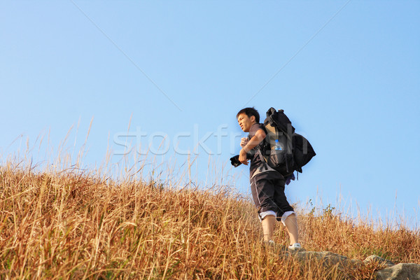 Stock photo: Sport hiking in mountains, walking and backpacking 