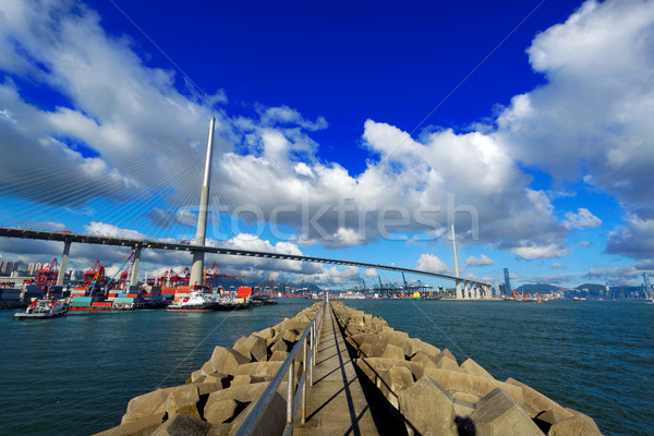 Stockfoto: Haven · magazijn · industriële · brug · water