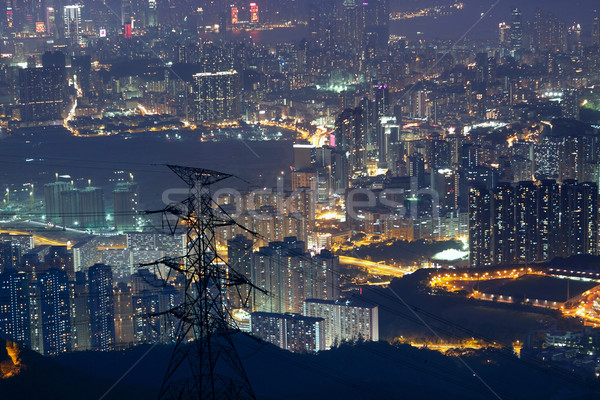 Nocturna de la ciudad vista montana cielo oficina edificio Foto stock © cozyta