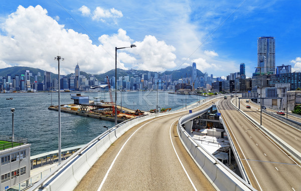 Foto stock: Hong · Kong · dia · rodovia · moderno · escritório · árvore