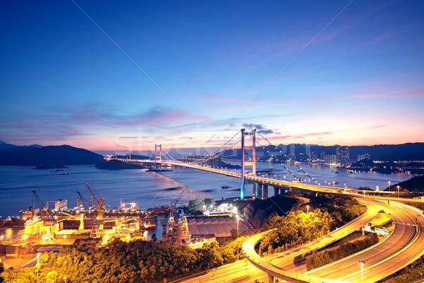 Foto stock: Carretera · puente · noche · Hong · Kong · cielo · agua