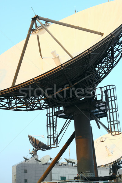 Satellite Communications Dishes on top of TV Station Stock photo © cozyta