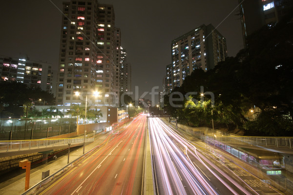 Modern Urban City with Freeway Traffic at Night, hong kong  Stock photo © cozyta