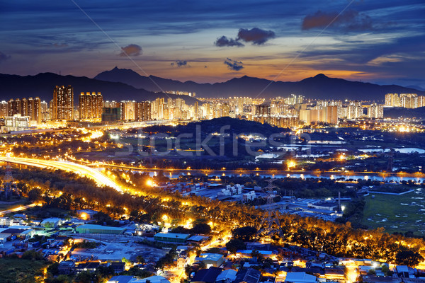 Foto stock: Urbanas · centro · de · la · ciudad · puesta · de · sol · momento · Hong · Kong · horizonte