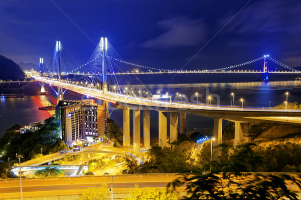 Köprü gece Hong Kong işaret iş Bina Stok fotoğraf © cozyta