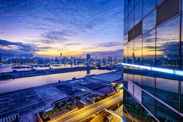 Hong Kong stad zonsondergang business zee Stockfoto © cozyta