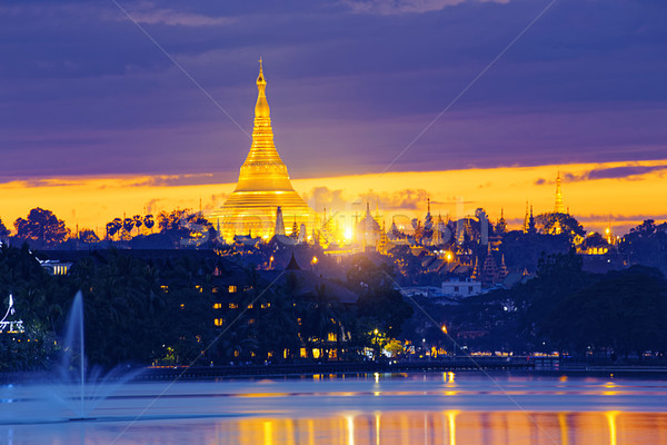 Pagoda noche Myanmar edificio puesta de sol amanecer Foto stock © cozyta