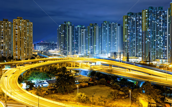 Ciudad noche tráfico edificio puente Foto stock © cozyta