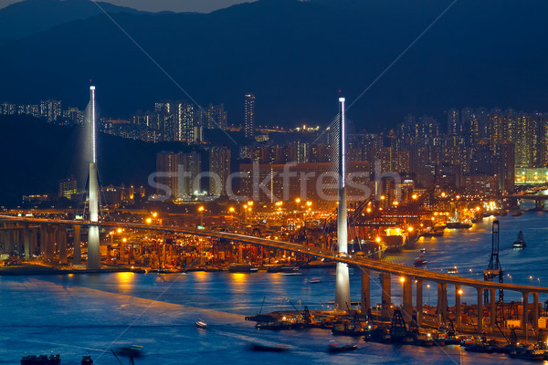 Stock photo: Freeway in night with cars light in modern city 