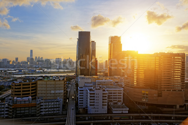 [[stock_photo]]: Urbaine · centre-ville · ville · coucher · du · soleil · Hong-Kong · affaires