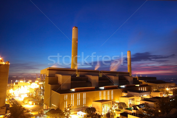 Węgiel elektrownia noc Błękitne niebo niebo pracy Zdjęcia stock © cozyta