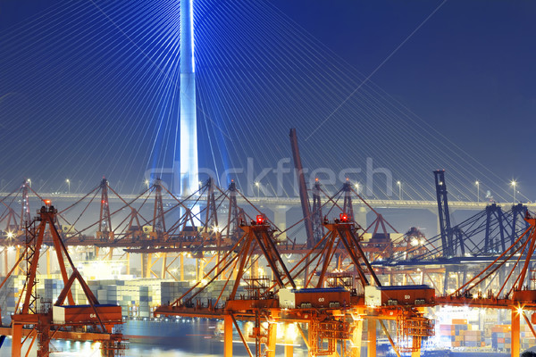 [[stock_photo]]: Port · entrepôt · industrielle · mer · pont · bleu