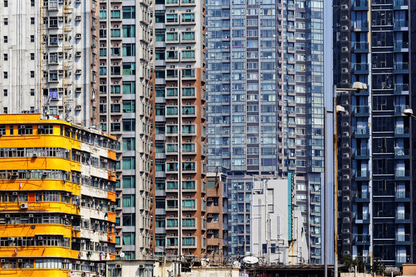 öreg épületek lakás Hongkong épület fal Stock fotó © cozyta