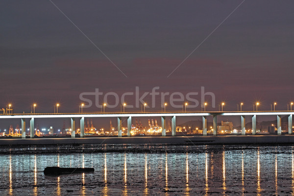 sunset in hongkong and highway bridge and container pier Stock photo © cozyta