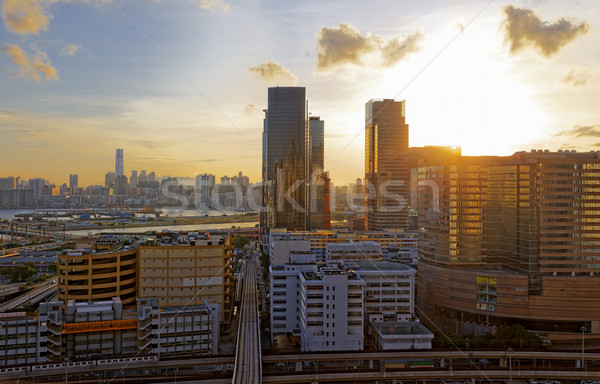 Сток-фото: закат · центра · город · Гонконг · дороги · свет