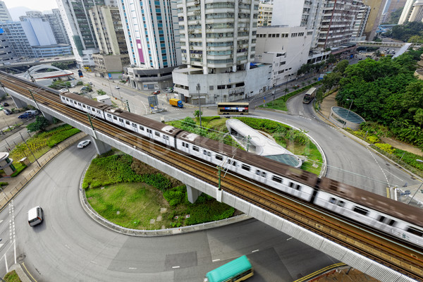 Körforgalom vonat forgalom Hongkong üzlet épület Stock fotó © cozyta