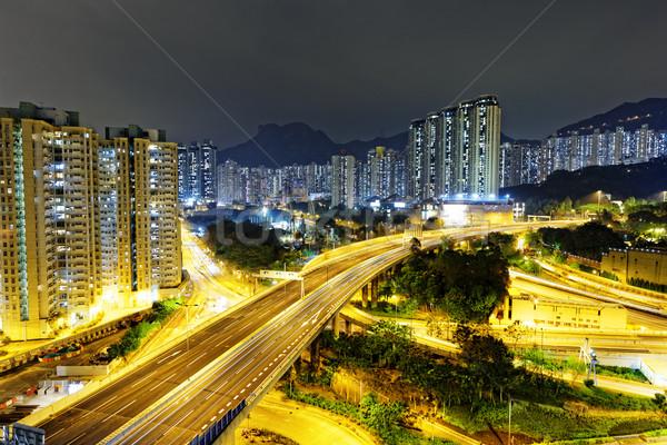 aerial view of the city overpass at night, HongKong Stock photo © cozyta