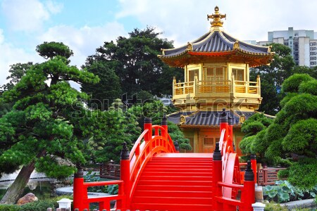 Gouden chinese tuin mijlpaal Hong Kong Stockfoto © cozyta