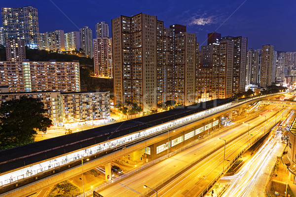 Hong Kong centrul orasului noapte constructii lumina urban Imagine de stoc © cozyta