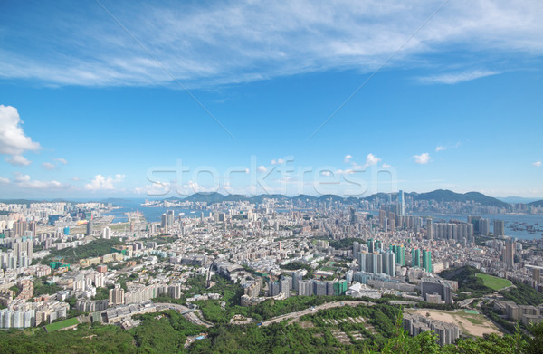 Hong Kong şehir merkezinde mavi gökyüzü iş gökyüzü su Stok fotoğraf © cozyta