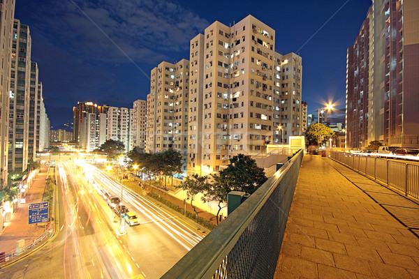 Modern Urban City with Freeway Traffic at Night, hong kong Stock photo © cozyta