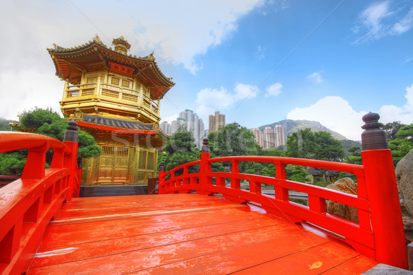Perfectionnement jardin Hong-Kong ville orange bleu Photo stock © cozyta
