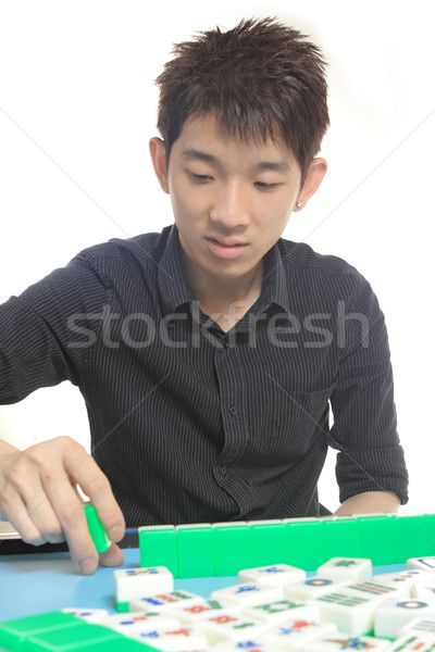 Chinês homem jogar mahjong tradicional China Foto stock © cozyta