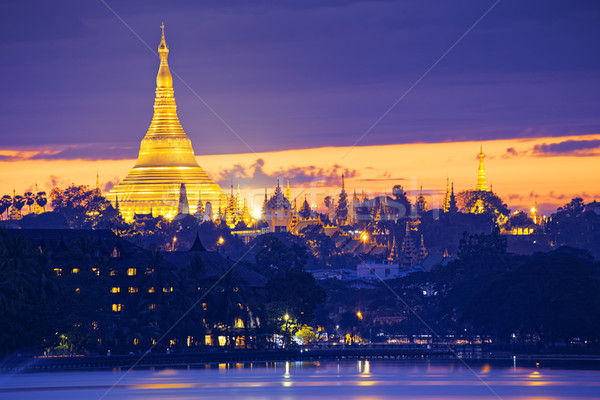 Pagode Nacht Myanmar Gebäude Sonnenuntergang sunrise Stock foto © cozyta