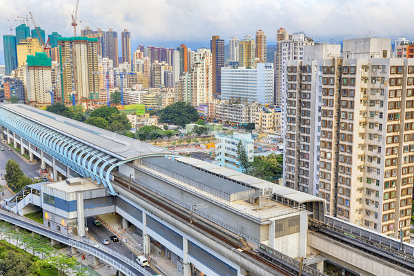 Hongkong városi belváros naplemente sebesség vonat Stock fotó © cozyta