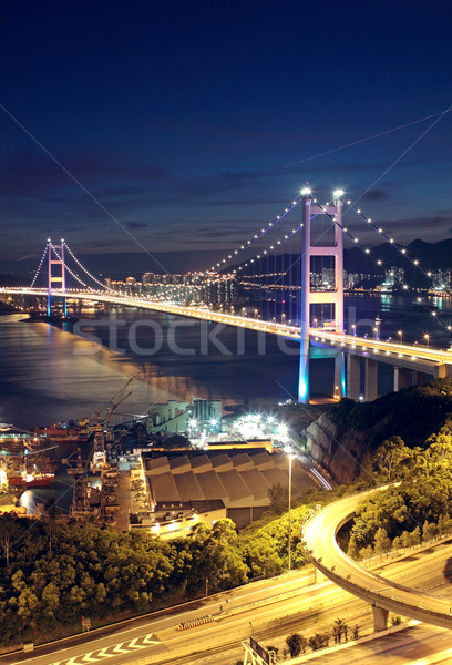 Stockfoto: Snelweg · brug · nacht · Hong · Kong · hemel · water