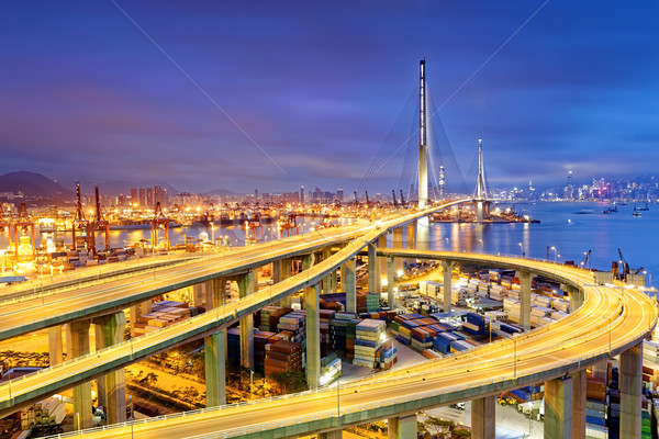 Konténer teher hajó dolgozik állvány híd Stock fotó © cozyta