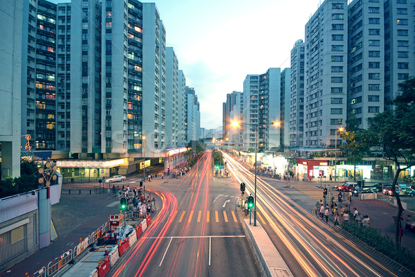 Forgalom belváros naplemente pillanat üzlet absztrakt Stock fotó © cozyta