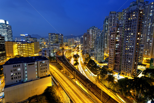 Foto stock: Urbano · centro · da · cidade · Hong · Kong · tráfego · rodovia · noite