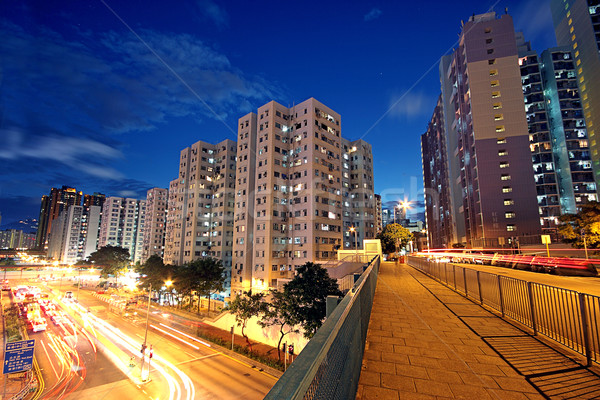 Modern Urban City with Freeway Traffic at Night, hong kong Stock photo © cozyta