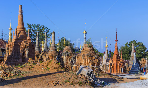 ören eski budist köy göl Myanmar Stok fotoğraf © cozyta