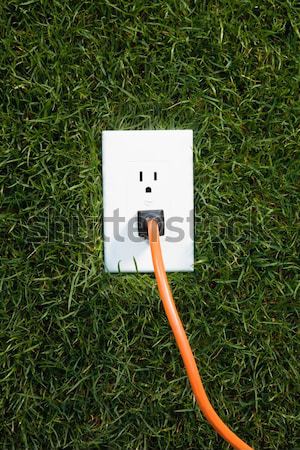 Photo stock: électrique · herbe · cordon · nature · pouvoir · blanche