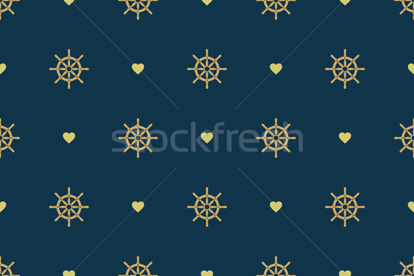 Ship Steering Wheels and Hearts Seamless Pattern Stock photo © creativika