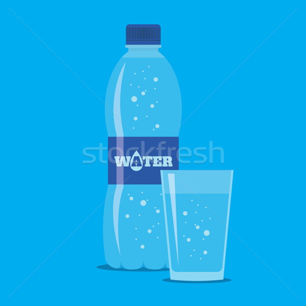 Bottle and Glass of Fresh Water Flat Icon Stock photo © creativika