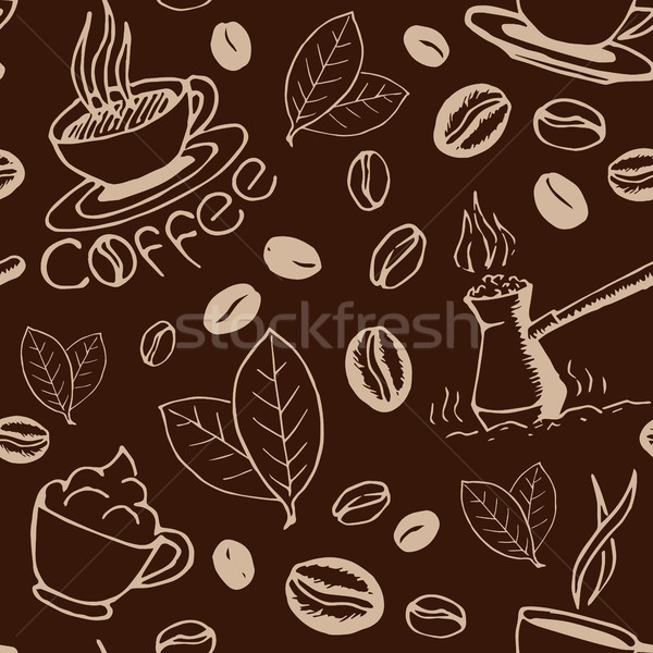 Kávé kézzel rajzolt végtelen minta ismétlés csészék bab Stock fotó © creativika