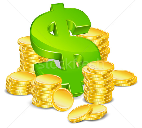 [[stock_photo]]: Dollar · pièces · vert · signe · pièce · d'or · blanche